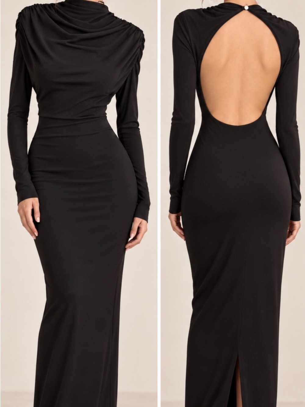 Zara Black Long-Sleeve Open-Back Gown
